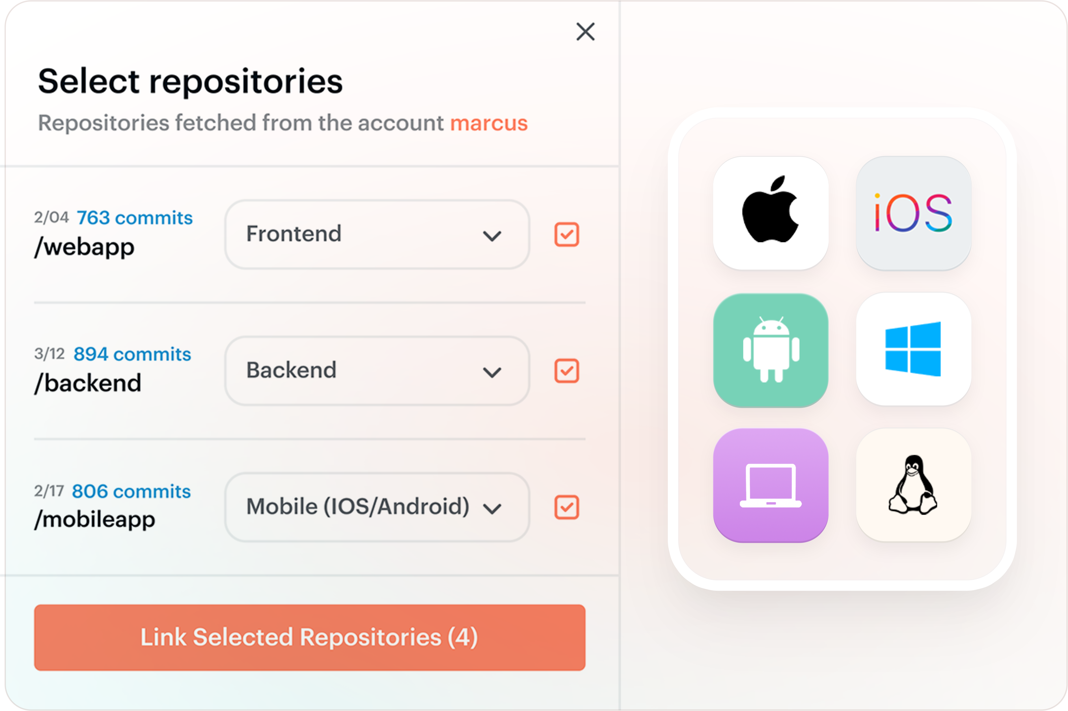 Repository selection for web, mobile, and desktop applications