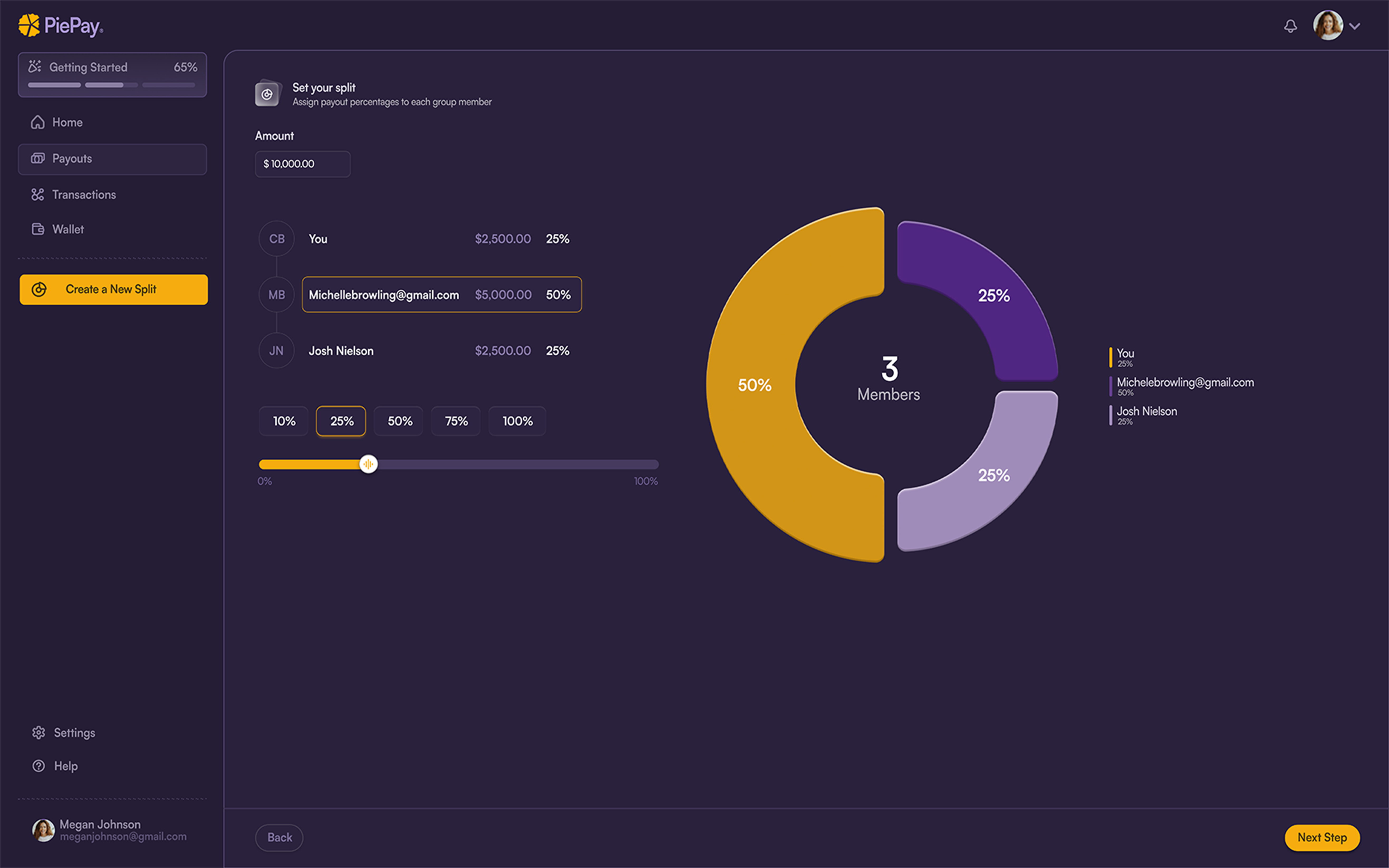 Payment dashboard with split allocation and billing overview
