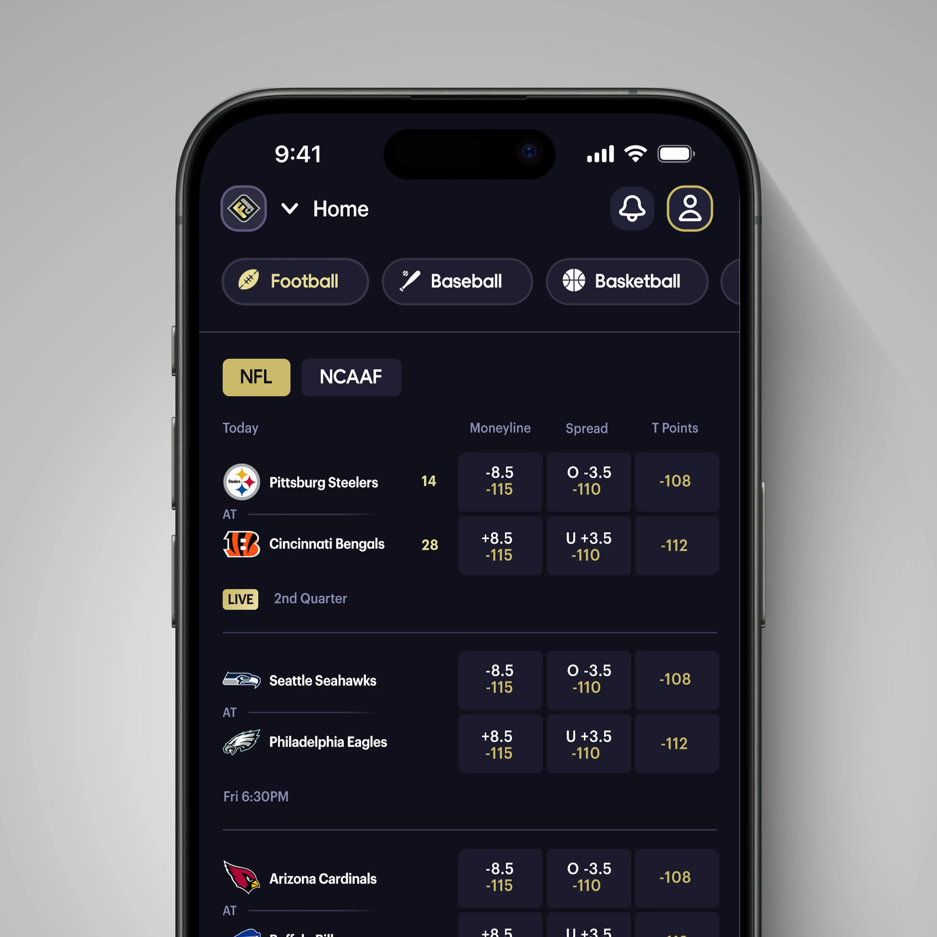 Mobile app running on an iPhone